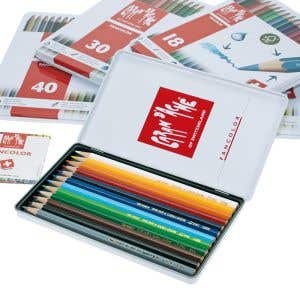 Caran d'Ache Pencils Fancolour Watercolour Tin Case - 12 Assorted colours