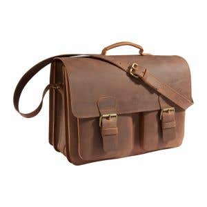 Ruitertassen AMS Leather Teacher Bag 3 Compartments 40x30x18cm - Ranger