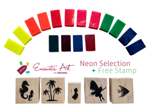 Encaustic Art Special NEON Selection of 16 wax blocks plus free stamp